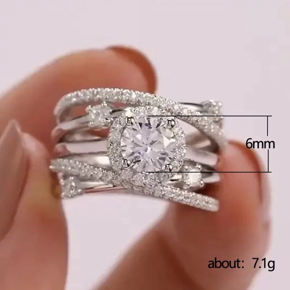 New Women’s 925 Silver Shiny Multilayer Diamond Ring - Picture 6 of 6